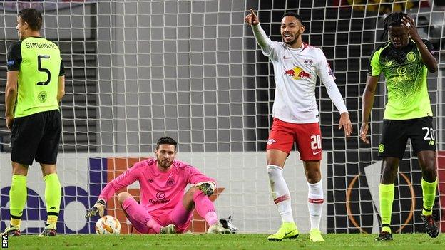 Matheus Cunha celebrates opening the scoring for Leipzig