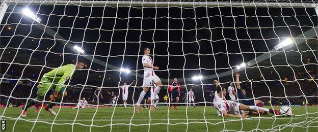 Robert Lewandowski scores for Poland against Scotland