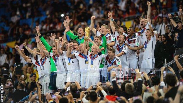 Germany celebrate winning 2014 World Cup