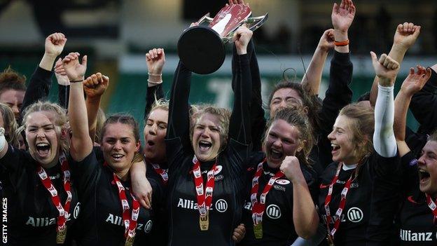 Saracens Women with the Premier 15s trophy