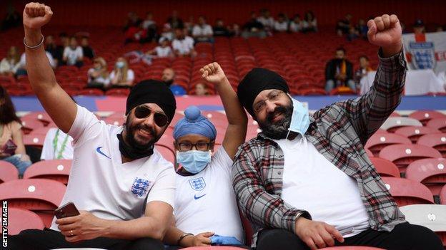 England fans smiling at the team's friendly with Romania in Middlesbrough