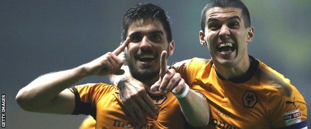 Ruben Neves and Conor Coady celebrate a Wolves goal