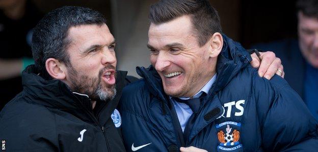 Lee McCulloch (right) is embraced by St Johnstone assistant manager Callum Davidson