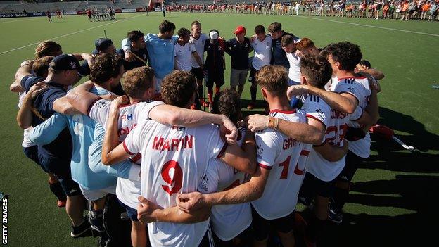 Great Britain celebrate their win over the Dutch