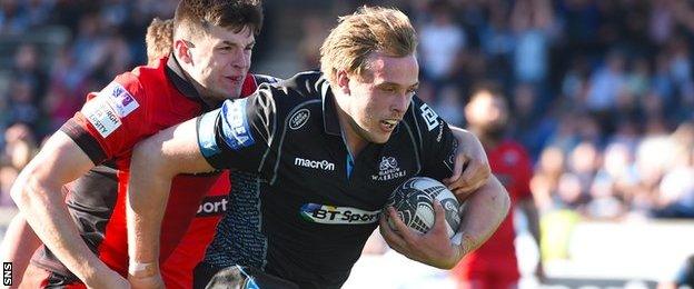 Glasgow captain Jonny Gray scores his side's first try