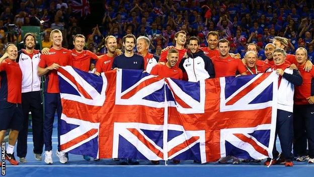 The Great Britain team celebrate their semi-final win over Australia