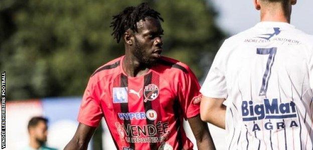 Karl Namnganda in action for Vendee Les Herbiers Football