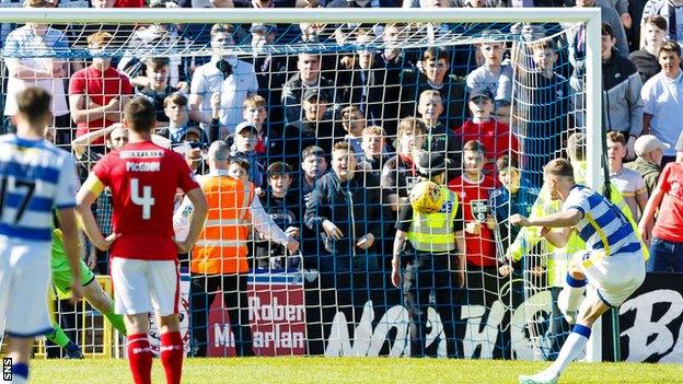 Michael Tidser converts his second penalty of the day for Morton