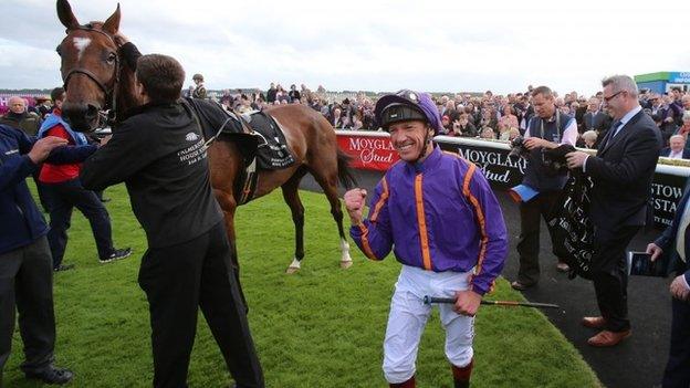 Frankie Dettori celebrates after winning on Wicklow Brave