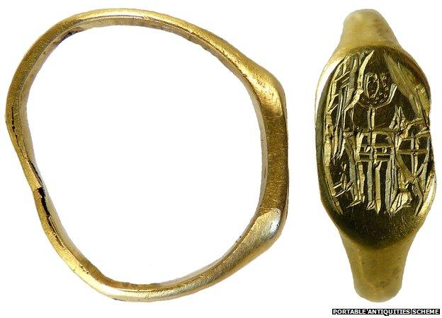 Medieval ring with St George image