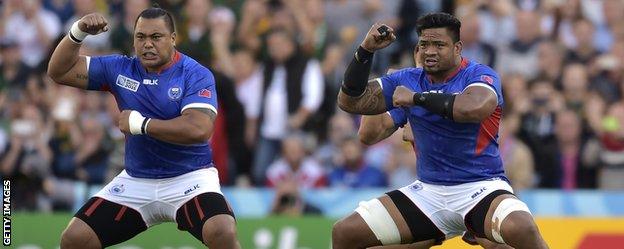 Samoa perform the haka before facing South Africa