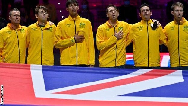 Australian Davis Cup team, including captain Lleyton Hewitt