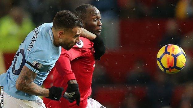 Man City defender Nicolas Otamendi and Man Utd striker Romelu Lukaku