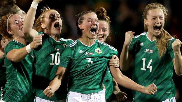 Lauren Wade (right) and Demi Vance (centre) fired Northern Ireland back into the game