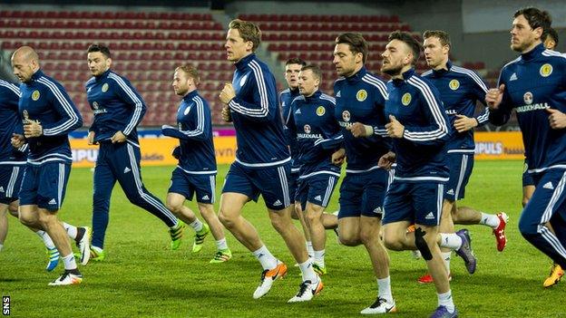 The Scotland squad train in Prague