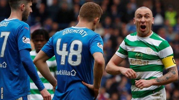 Scott Brown makes a point during Celtic's 3-2 win over Rangers