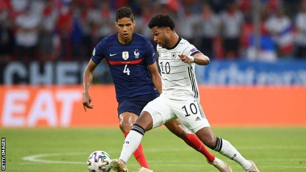 Raphael Varane in action for France against Germany