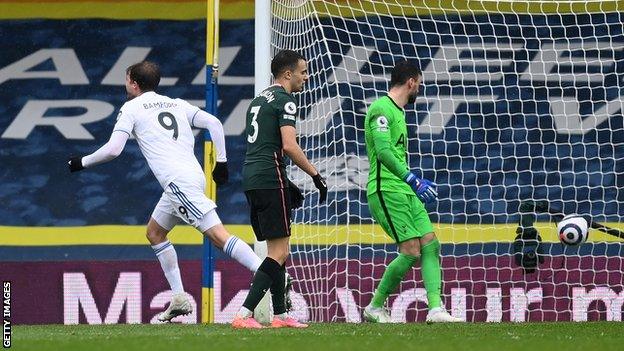 Patrick Bamford scores for Leeds United against Tottenham in the Premier League