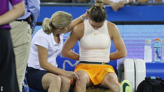 Halep struggled with the injury against Dominika Cibulkova at last month's Wuhan Open