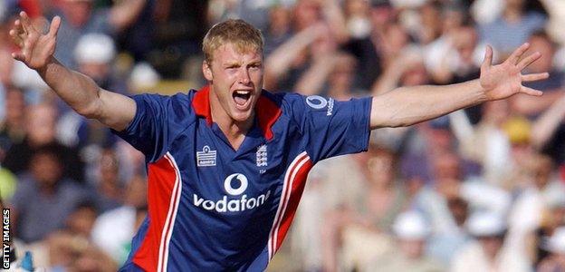 Andrew Flintoff in action against Pakistan in 2003