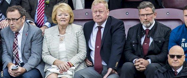 Ann Budge (second left) and Craig Levein (right)