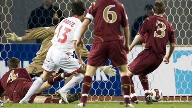 David Siradze scores Georgia's second goal against Scotalnd in 2007