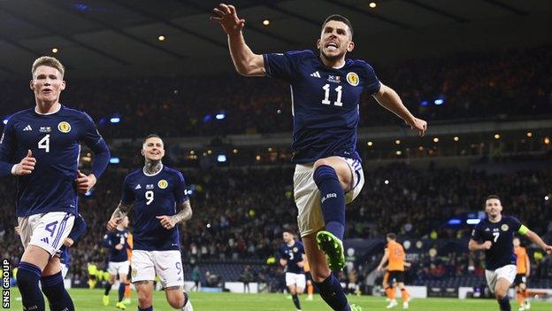 Ryan Christie celebrates his match-winning penalty against Republic of Ireland at Hampden