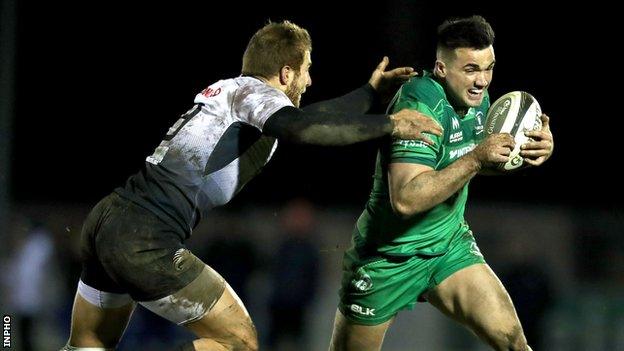 Giulio Bisegni attempts to catch Cian Kelleher during Zebre's win at the Sportsground