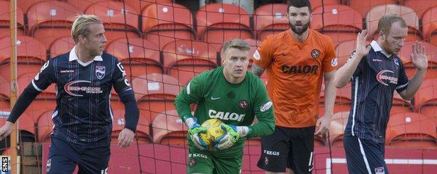 Dundee United's Michal Szromnik in action against Ross County