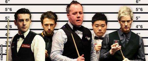 (left to right) Mark Selby, Judd Trump, John Higgins, Ding Junhui and Neil Robertson