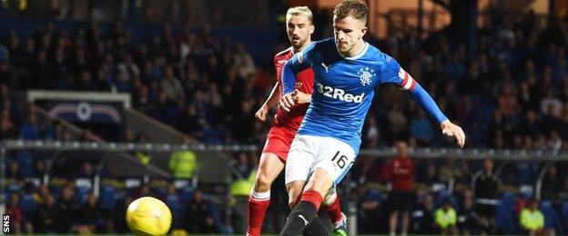 Andy Halliday scores Rangers' second goal against Queen of the South