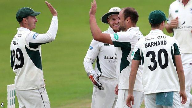 Joe Leach celebrates a wicket