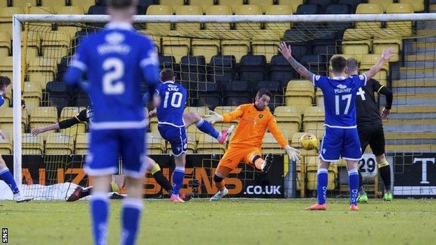 Queen of the South striker Chris Kane scores against Livingston