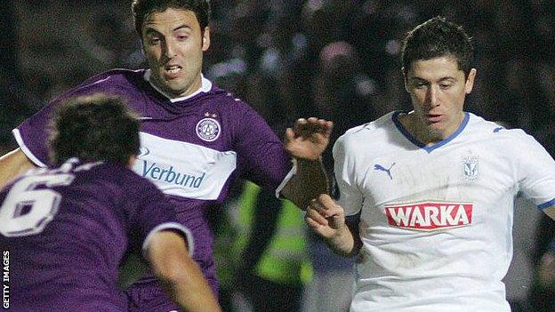 Robert Lewandowski playing for Lech Poznan