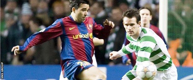 Jan Vennegoor of Hesselink in action for Celtic against Barcelona