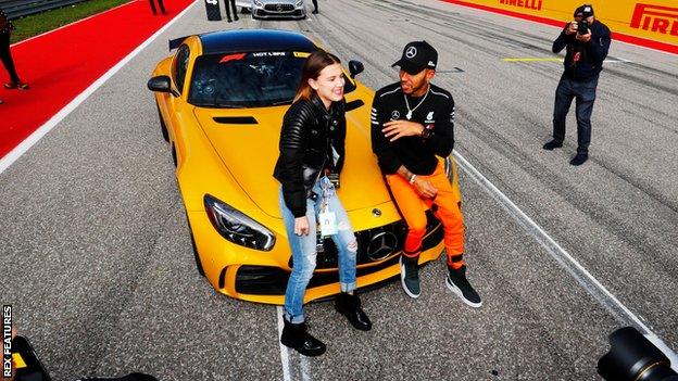 Mercedes' Lewis Hamilton and actress and model Millie Bobby Brown