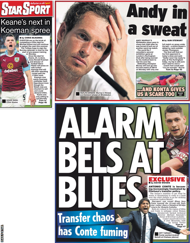 The Daily Star claims Antonio Conte is frustrated with Chelsea's transfer dealings