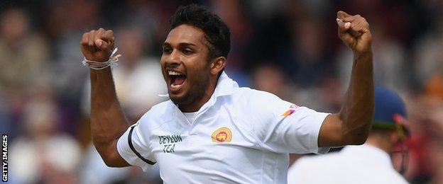 Dasun Shanaka celebrates a wicket