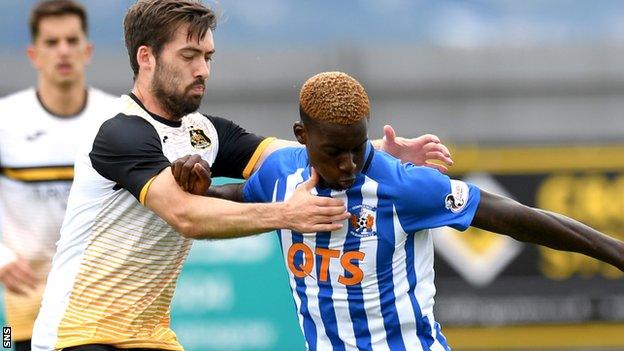 Mikael Ndjoli (right) in action for Kilmarnock