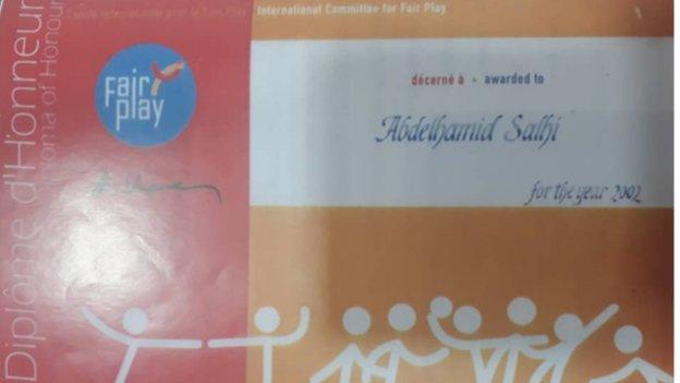 Abdelhamid Salhi's fair play certificate