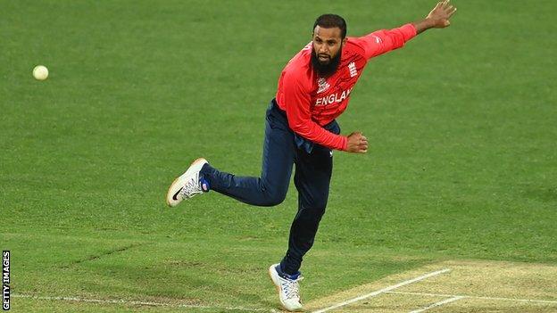 England leg-spinner Adil Rashid bowls in the T20 World Cup warm-up match against Pakistan