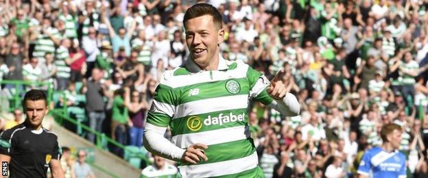 Callum McGregor celebrates scoring for Celtic