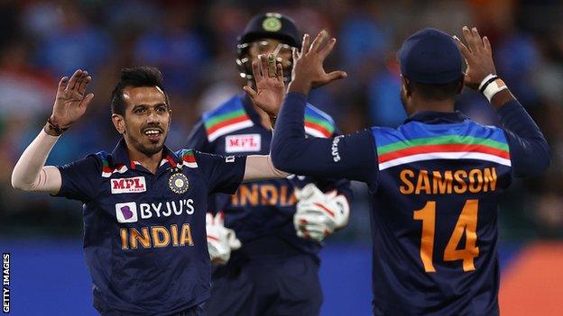 Yuzvendra Chahal celebrates a wicket