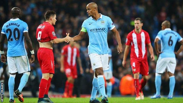 Manchester City captain Vincent Kompany (centre) came on