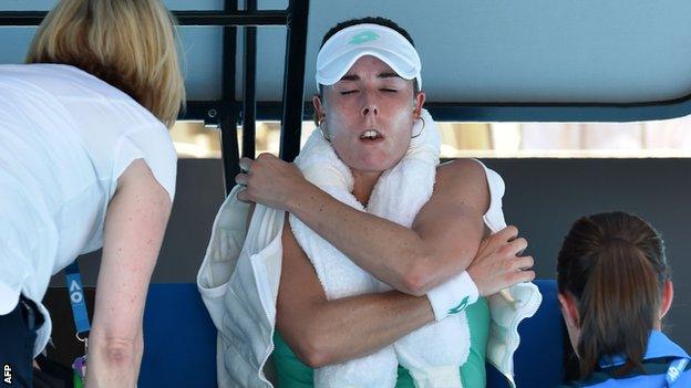 Alize Cornet receives medical attention