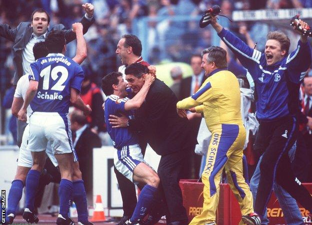 Schalke celebrate as they believe they win the title