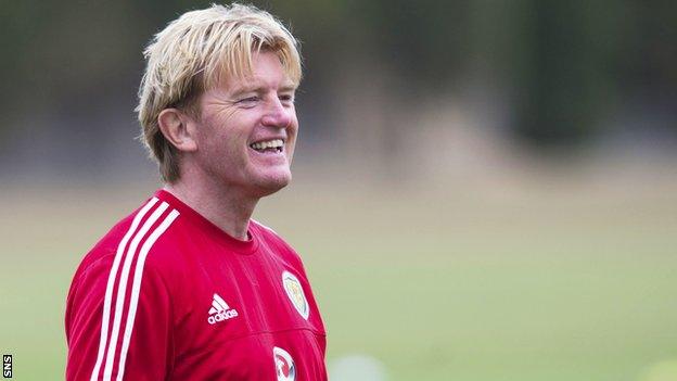 Stuart McCall oversees Scotland training on Wednesday at their camp in Malta