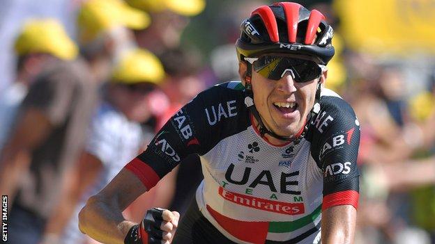 Dan Martin celebrates winning stage six of the 2018 Tour de France