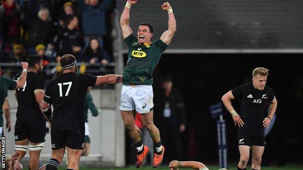 South Africa's Jesse Kriel celebrates victory over New Zealand