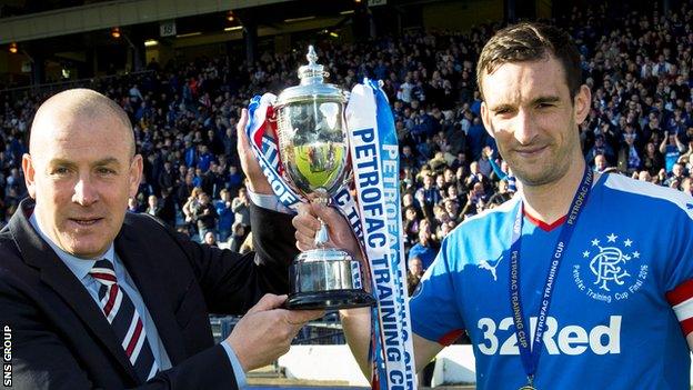 Lee Wallace hurt his shoulder during the game but joined in the post-match celebrations